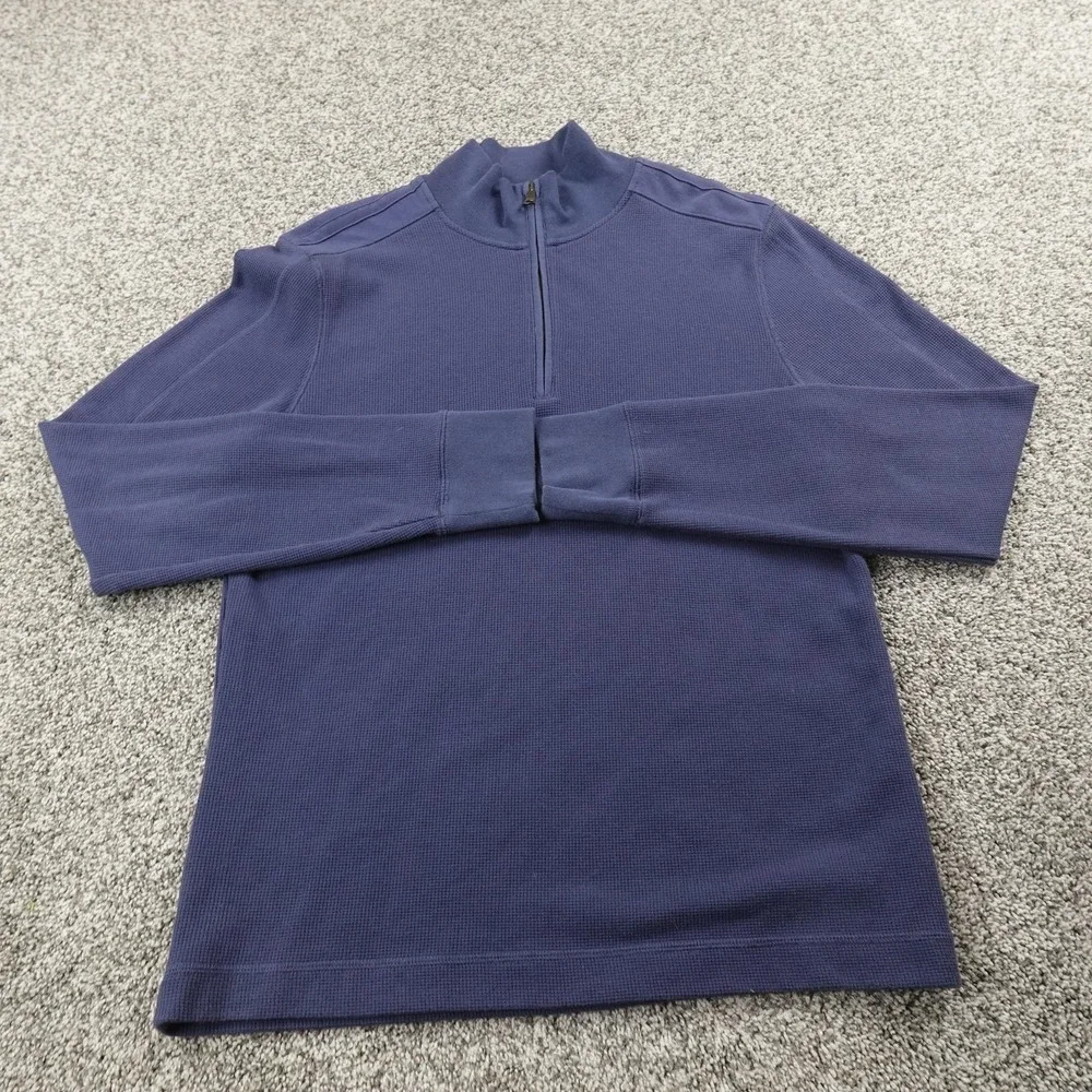Banana‎ Republic Sweater Mens M Blue Waffle Knit 1/4 Zip Mock Neck Pullover Top